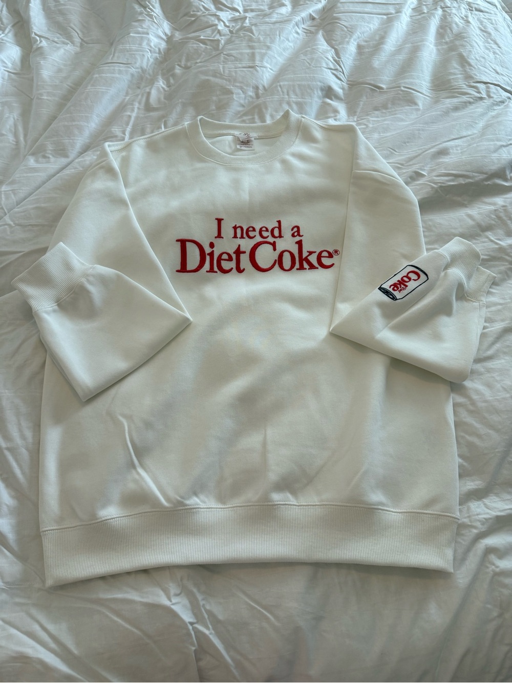 I need a Diet Coke embroidered White Crewneck Sweatshirt